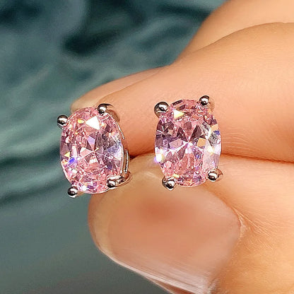 Huitan Simple Stud Earrings with Oval CZ for Lady Daily Wear Ear Accessories Teens Low-key Women's Earrings Statement Jewelry