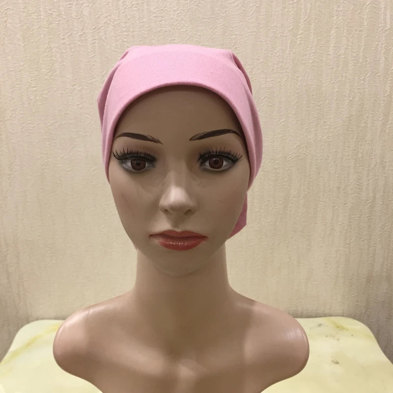 H066 Plain tube hat with cardboard underscarf Muslim Turban Pure Color Stretch Inner Hijabs Women Head Scarf Under Hijab Bonnet