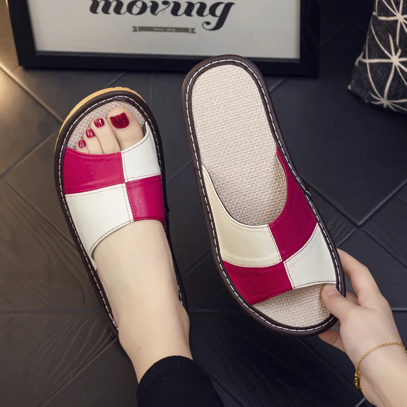 NewLight Luxury Genuine Leather Sheepskin Women's Slippers PVC Rubber Sole Non-Slip Summer Shoes Comfortable Soft Couple Sandals