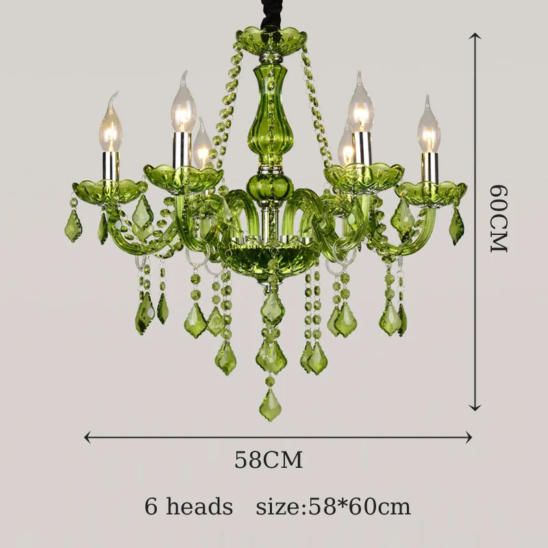 Luxury Green Crystal Chandelier Wedding Parlor Bedroom Villa Hanging Lamp Hotel Restaurant Cafe Bar E14 Candle Pendant Lights