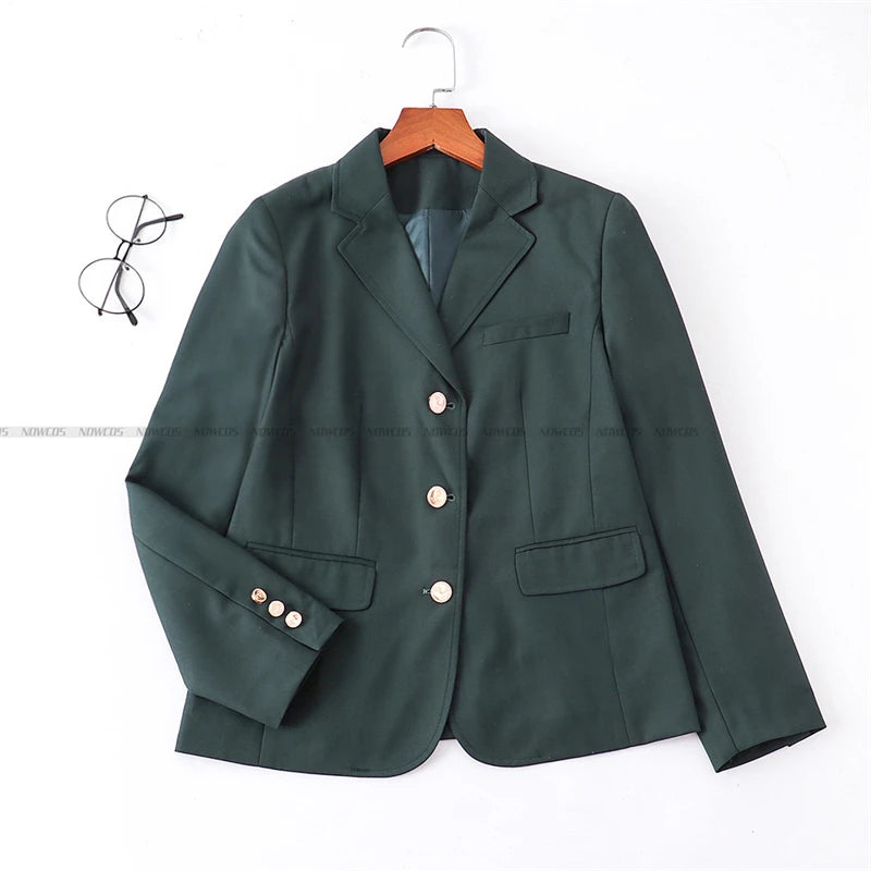 2024 Fashion Spring Autumn JK Uniform Jacket Three Buttons Suit Jacket College Style Female Student Suit Long Sleeves Green