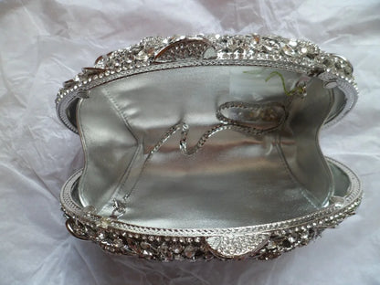 Gold Metal Leaves White Crystals Evening Clutch Bags Luxury Women Wedding Party Purse Ball Handbags Rhinestone Mini Minaudiere