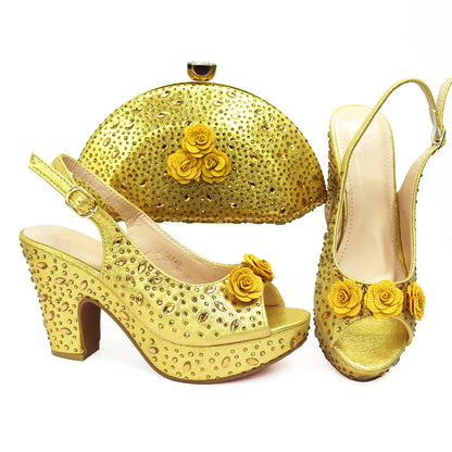 New Arrival Italian Women Shoes and Bag Set Decorated with Rhinestone In Party African Italian Shoes and Bag Set Party Shoes Bag