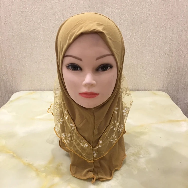 H043 beautiful small girl hijab with flower net cute hijab hats women's caps can fit 2-6 years old girls muslim baby headscarf