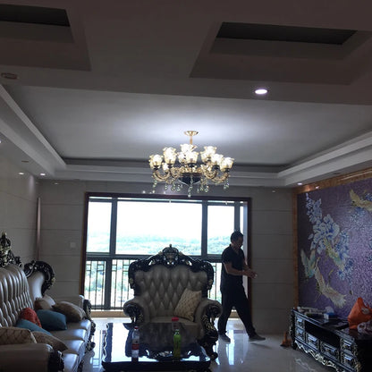 French Luxury Crystals Chandelier Living Room Bedroom Lamps Atmosphere Minimalist Ceramic Bedroom Crystal Lamp Villa Light Stair