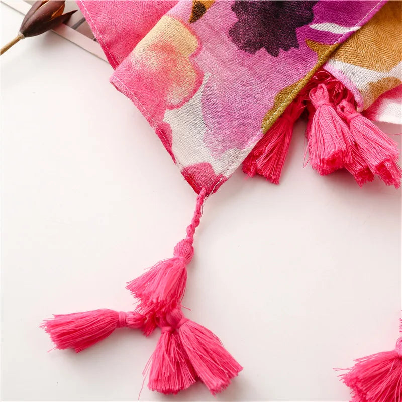 2026 Luxury Brand Ink Painting Floral Tassel Viscose Shawl Scarf Lady High Quality Pashmina Hijab and Wraps Foulard Muslim Sjaal