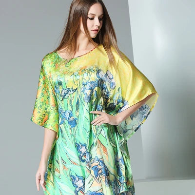100% Mulberry Silk Nightgowns For Women  Long   Silk Nightdress  Real Silk sleepwear  Ladies Female   Gift Loose Large Free size