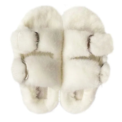 Slippers Ladies Summer Fluffy Mink Fur Slippers 100% Mink Fur Slippers Ladies Sandals 2021 Home Slippers Girls Outdoor Slippers