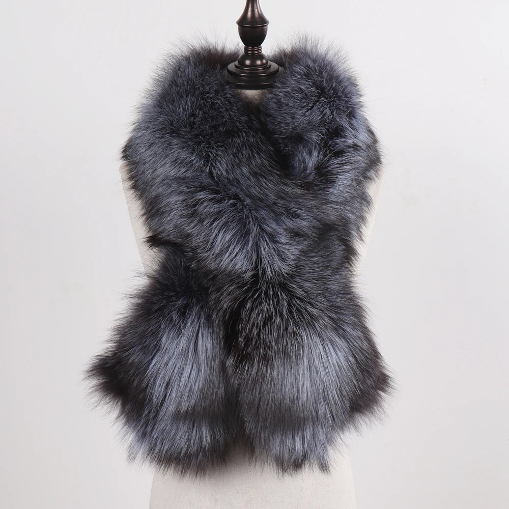 New Winter Lady Natural Luxury Real Fox Fur Scarf Shawl Full Pelt Warm Soft 100% Genuine Fox Fur Scarves Women Real Fur Muffler