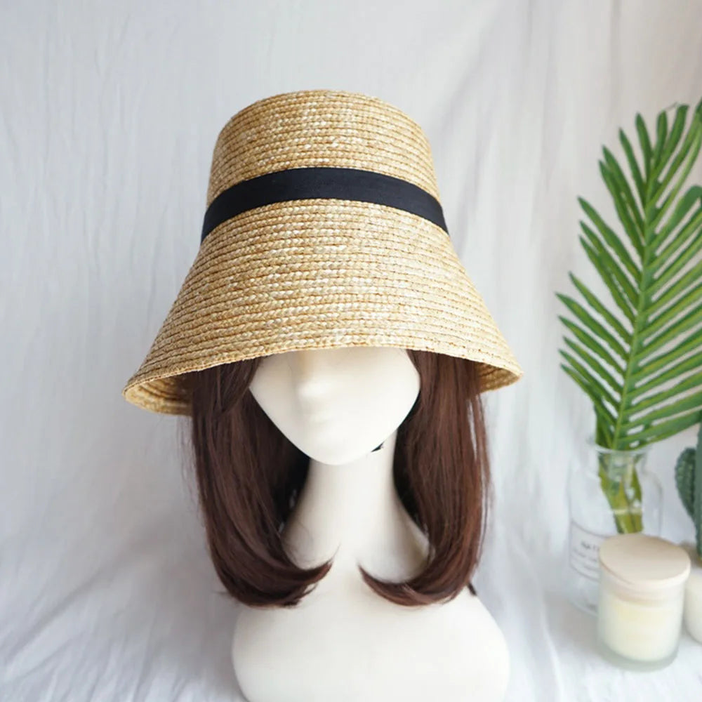 Handmade Summer Hats For Women Ladies Sun Hat Ribbon Bowknot Beige Straw Hat Adjuatble Beach Hat Wide Brim Kentucky Derby Hat