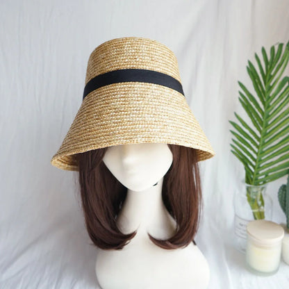 Handmade Summer Hats For Women Ladies Sun Hat Ribbon Bowknot Beige Straw Hat Adjuatble Beach Hat Wide Brim Kentucky Derby Hat