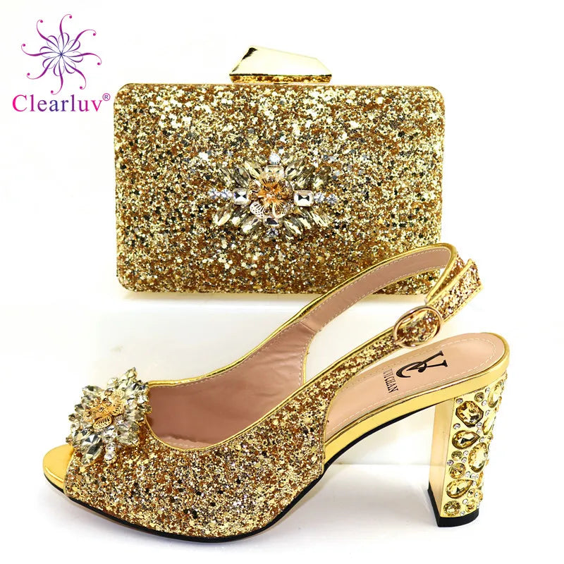 Fashion Ladies Shoes with Matching Bags Set 2022 Spring Autumn Women Pumps Sexy Buckles High Heels Slippers Nigerian Party