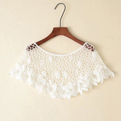 Women Vintage Crochet Knit Cape Elegant Cute Lace Short Hollow Out Shawls Shrug Poncho Wedding Bridal Evening Dress Lace Scarf