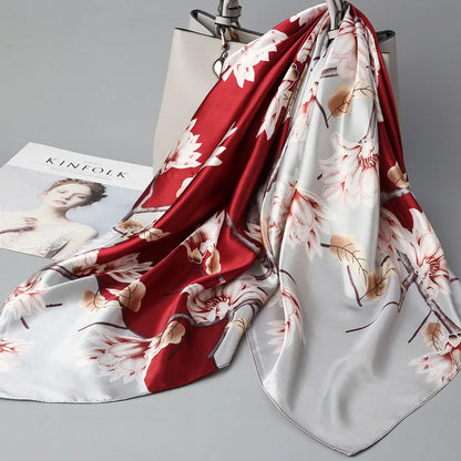 Wholesale Fashion Floral Print Kerchief Silk Satin Shawls and Wraps Hijab Scarfs Female 90cm*90cm Square Bag Scarves For Ladies