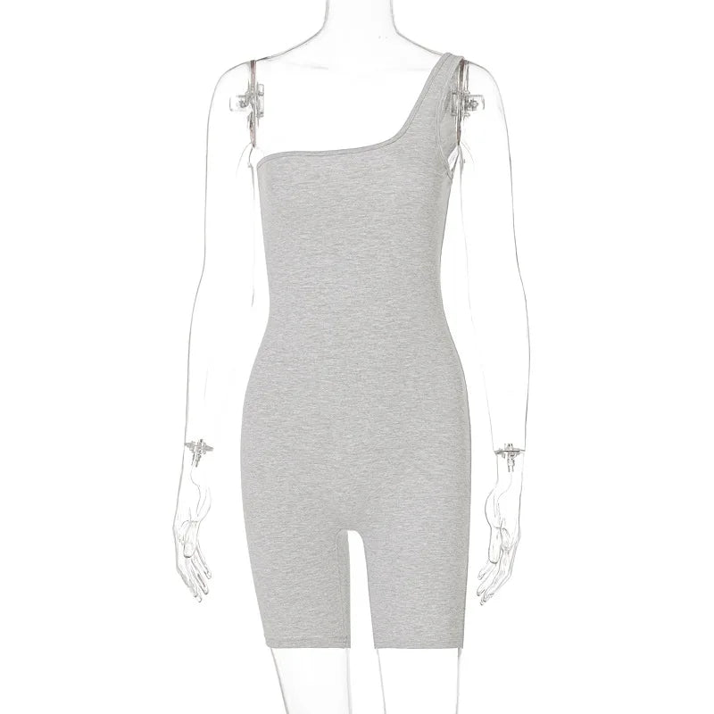 Sleeveless Playsuit Solid Color Rompers Women Jumpsuit Single Shoulder Bodysuits Yoga Fitness Sports One-pieces Short Overalls