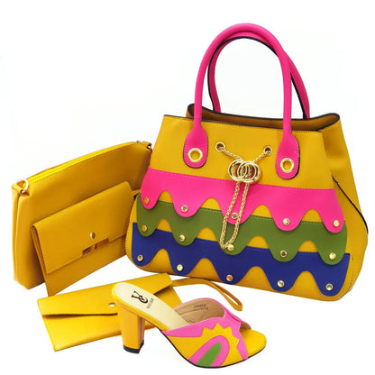 2023 Black Color Comfortable Heels Italian Lady Shoes with Matching Bag for African Women Shoes and Bag Set