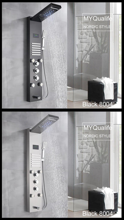 LED Light Shower Panel Waterfall Rain Digital Display Shower Faucet Set SPA Massage Jet Bathroom Column Mixer Tap Tower System