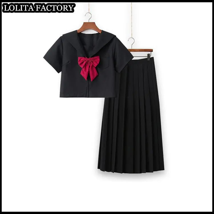 Dark magic  JK sailor suit women's orthodox 80cm long skirt middle suit Japanese sailor's uniform academic school uniform