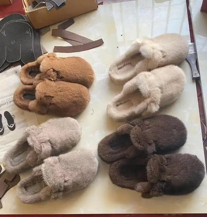 Female Luxury Real Mink Fur Slippers, Women's Clogs, Slip-on Casual Winter Shoes, Mules Shoes Women Luxury Designer Mink Slipper