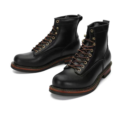 New Handmade Vintage British Casual Men Ankle Boots Autumn Winter Cow Leather Shoes Wedge Tooling Desert Boots Motorcycle Boots