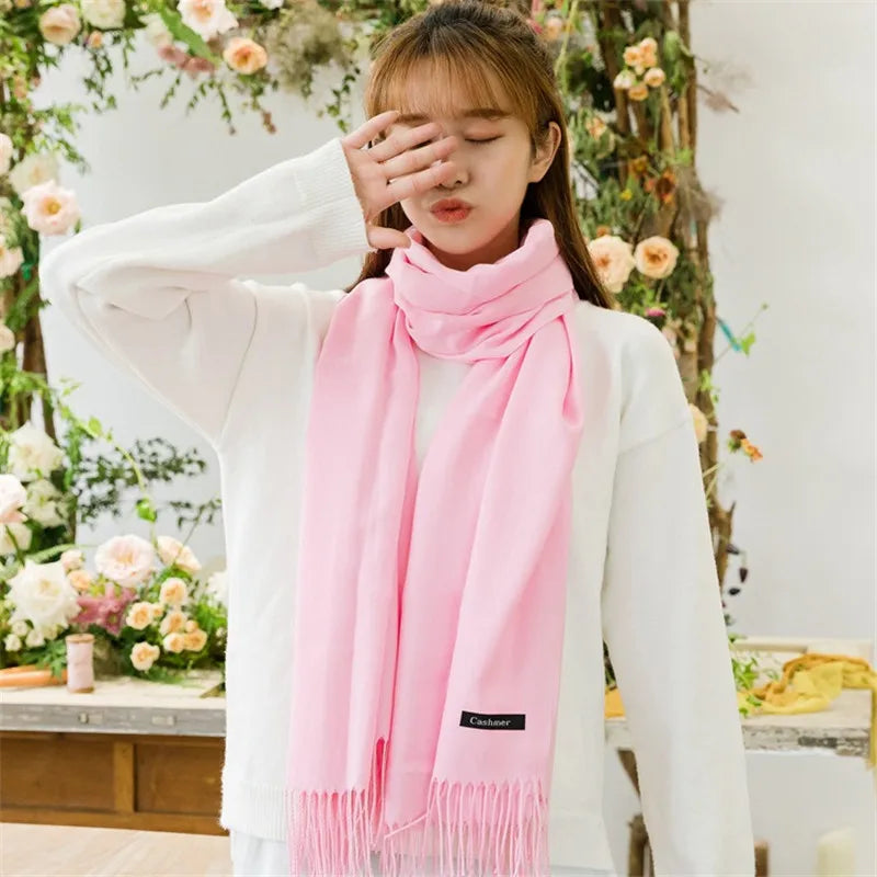 Fashion Solid Color 2023 Women Scarf Winter Hijabs Tessale Tassels Long Lady Shawls Cashmere Like Pashmina Hijabs Scarves Wraps
