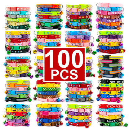 100Pcs Dog Collar With Bells Adjustable Customize Necklace Puppy Kitten Collar Accessories Pet Shop Products Rabbit Neck Strap