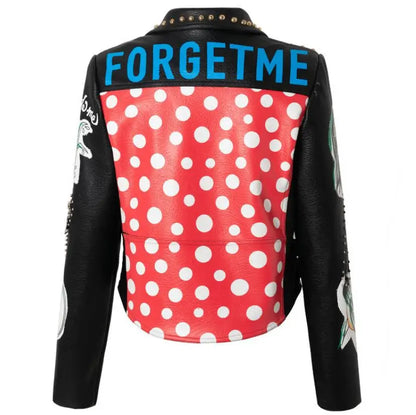 3xl women and men rivet beading pu leather jacket hit color streetstyle Graffiti outerwear letters printed leather jackets