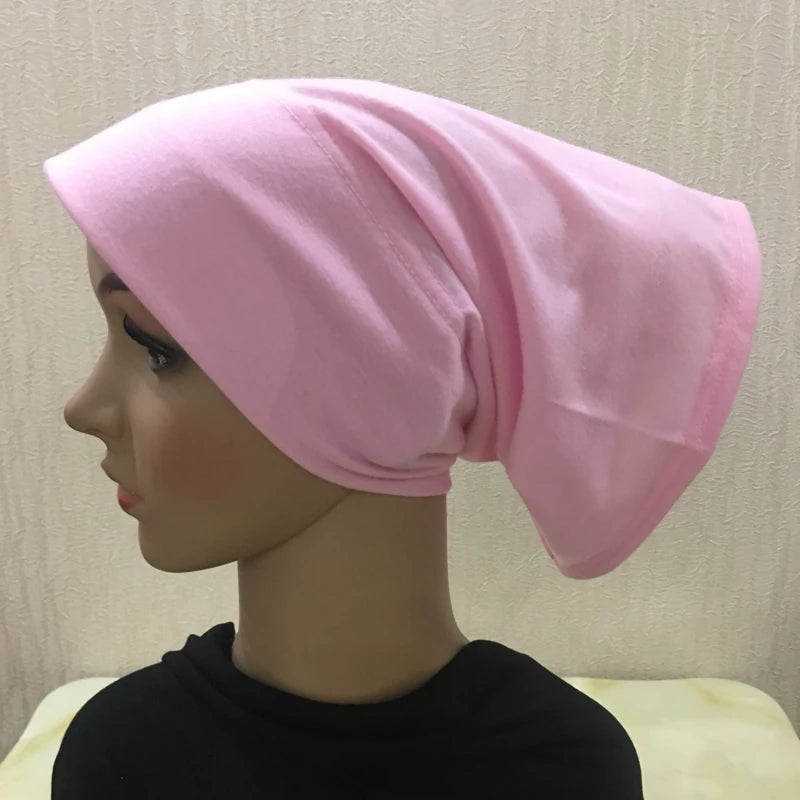 H066 Plain tube hat with cardboard underscarf Muslim Turban Pure Color Stretch Inner Hijabs Women Head Scarf Under Hijab Bonnet