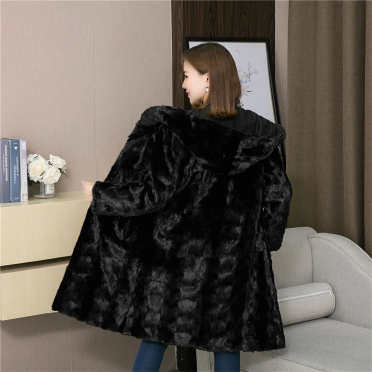 Luxury Lady Genuine real natural mink fur coat with hood women's long fashion warm winter waistcoats jacket custom any size