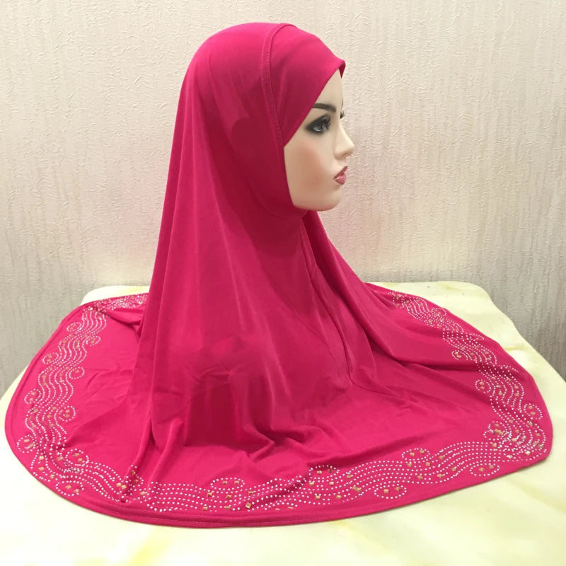 H001 Adults big size muslim hijab scarf with rhinestones islamic headscarf hats armia pull on headwrap ramadan gift
