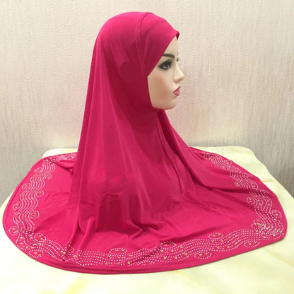 H001 Adults big size muslim hijab scarf with rhinestones islamic headscarf hats armia pull on headwrap ramadan gift