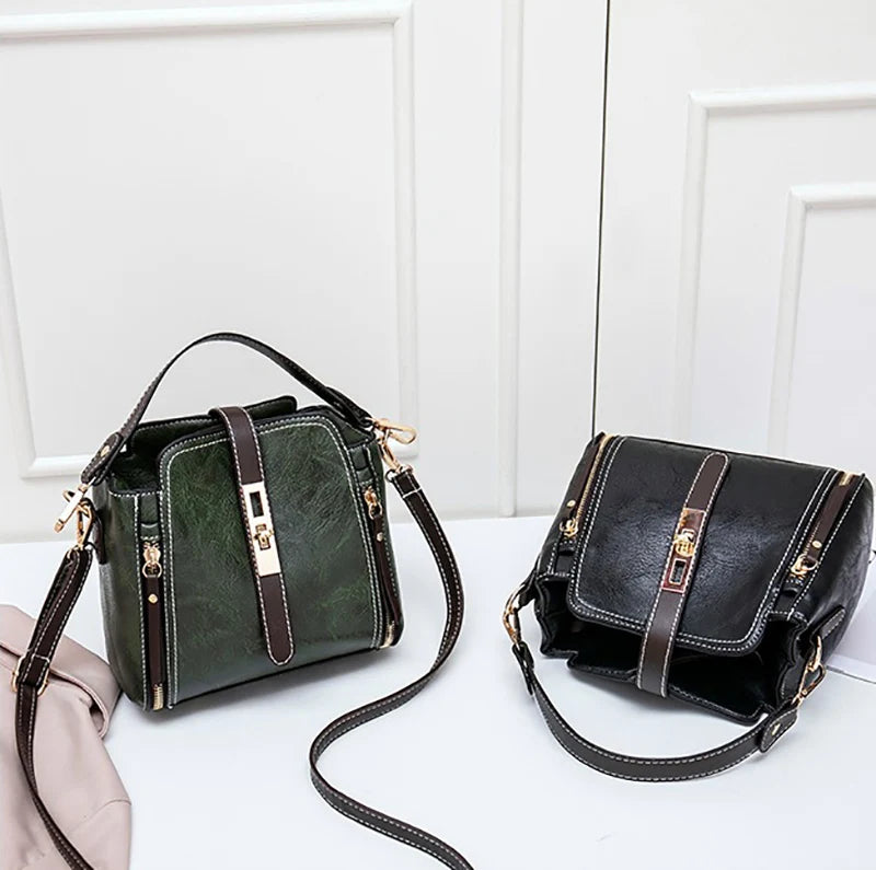 New Arrival PU Leather Bucket Shoulder Bags for Women Solid Color Crossbody Small Handbag Zipper Phone Purse Messenger Bag Pouch