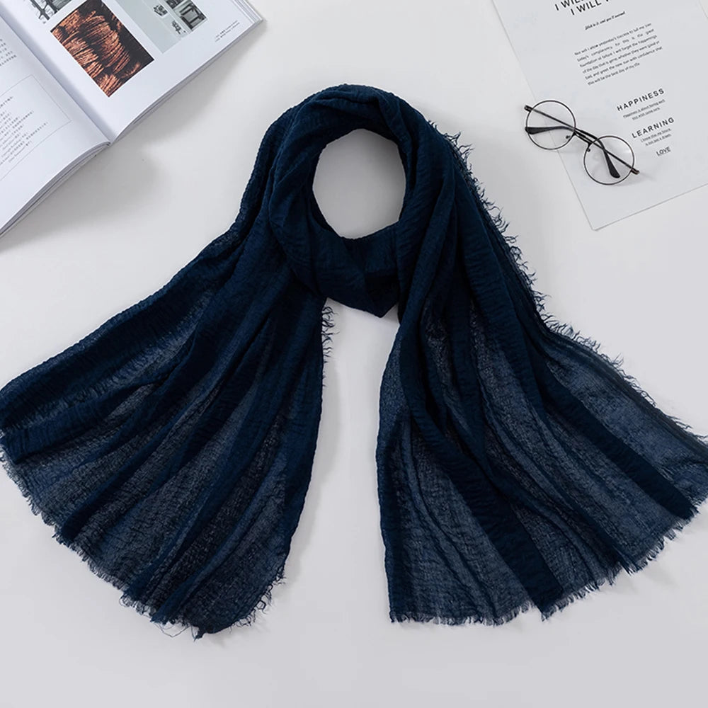 2026 Muslim Fashion Women Crinkle Hijab Scarf Soft Solid Head Scarves Turban Shawls and Wraps Hijab femme musulman kopftuch