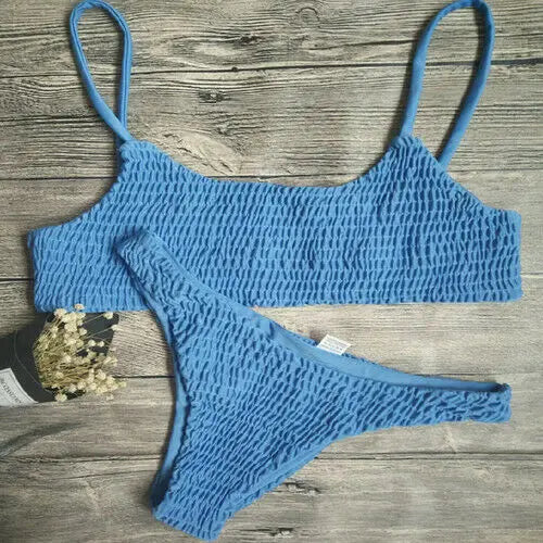 New Hot Sale Sexy Women Push-up Padded Bra Bikini Set Pleated Swimsuit Swimwear Swimming Beach Bathing Costume Bikini Set