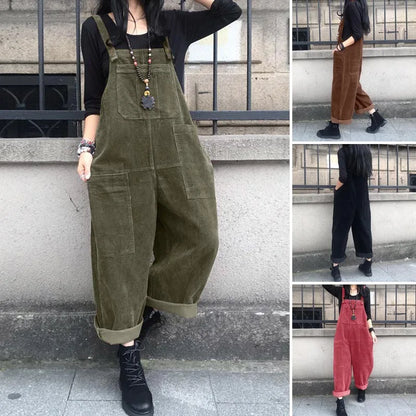 Corduroy Overalls Women's Summer Bib Jumpsuits ZANZEA 2026 Casual Suspender Harem Pants Female Solid Rompers Femme Oversize