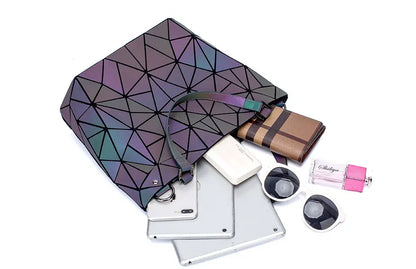 Ladies Luminous Bag Geometric Bags for Women 2024 Quilted Shoulder Bags Laser Plain Folding Female Handbags Bolsa Feminina
