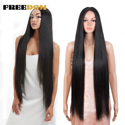 FREEDOM Synthetic Lace Front Wigs For Women Straight Hair Synthetic Lace Wigs 38 Inch Ombre Long Cosplay Wigs Blonde Pink Wig