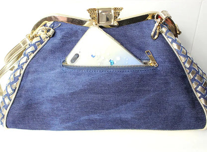 Denim Rhinestones Women Handbag Clutch Bag For Evening Party Chic Butterfly Decoration Ladies Denim  Shoulder Bag