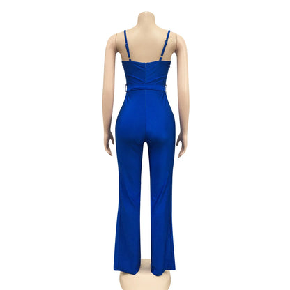 New Women Spaghetti Strap Sleeveless Straight Jumpsuit Women Sexy Club Open Back High Waist Rompers One Piece Overalls