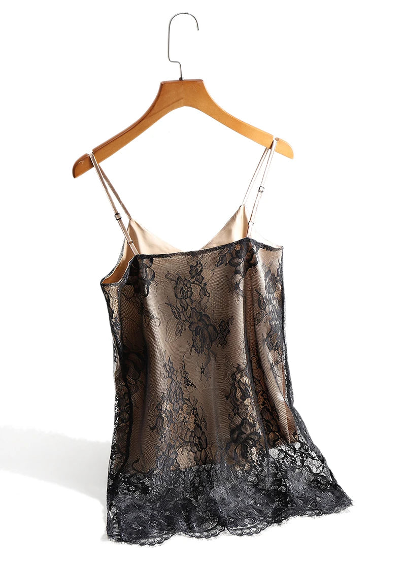 Sexy Lace Spaghetti Strap Top Women Halter V Neck Basic Cami Sleeveless Satin Silk Tank Tops Summer Camisole Plus Size