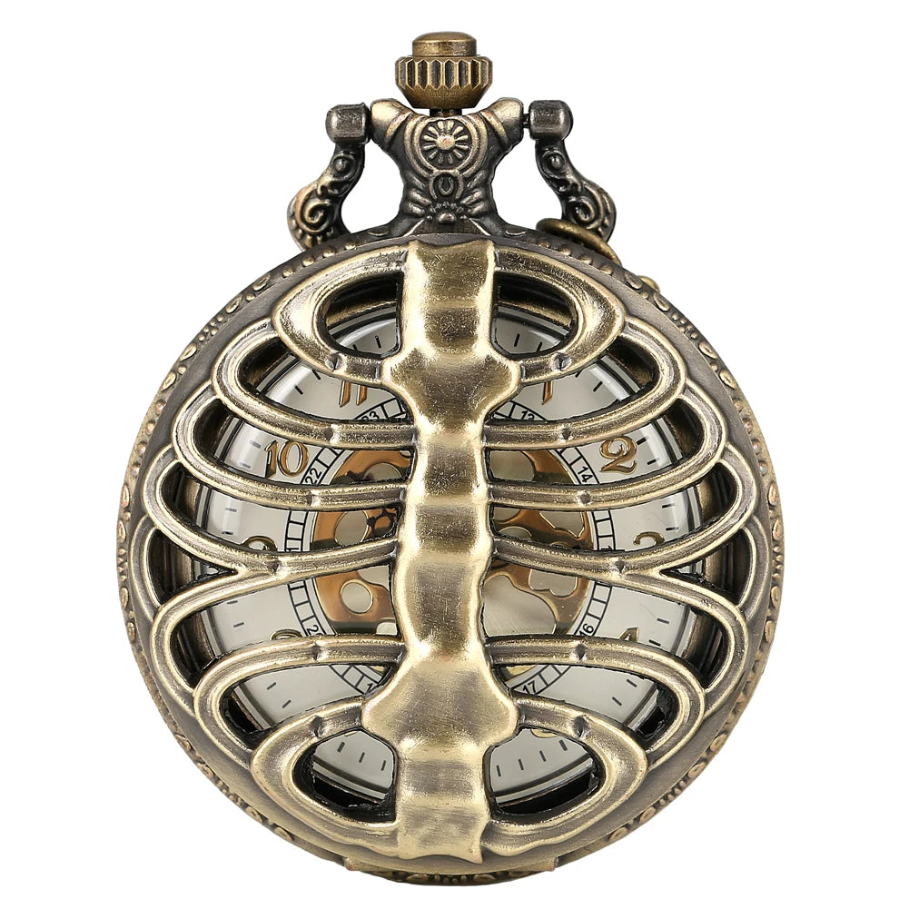 Retro Bronze Pocket Watch Hollow Case Quartz Design Steampunk Gold Arabic Dial Necklace Pendant Clock Men Women Reloj De Bolsill