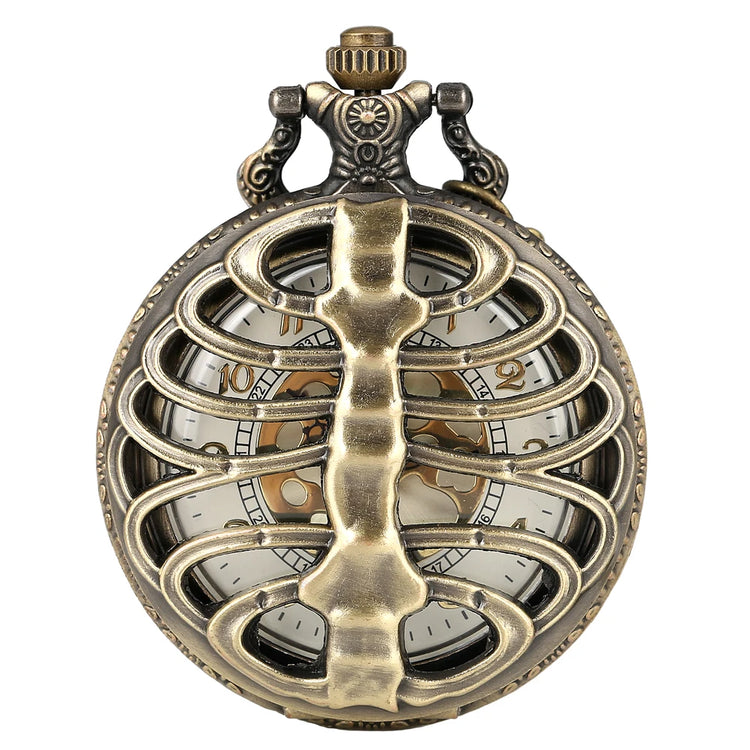 Retro Bronze Pocket Watch Hollow Case Quartz Design Steampunk Gold Arabic Dial Necklace Pendant Clock Men Women Reloj De Bolsill