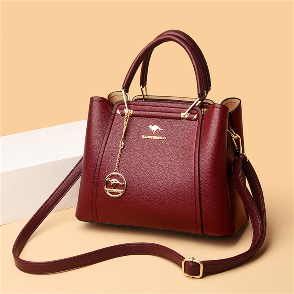 Casual Tote Women's Soft Leather Handbag Luxury Designer 3 Layers Shoulder Crossbody Bag Lady Large Capacity Shopper Sac A Main