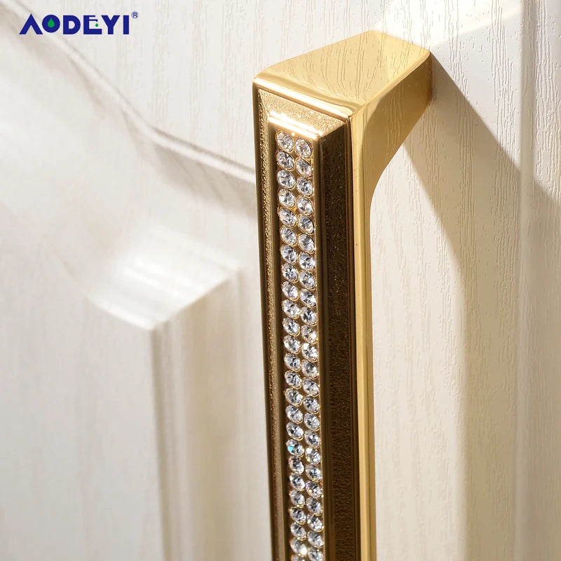 Crystal Drawer Pull Handles Diamond Sliver Wine Wardrobe Decotation Furniture Dresser Kitchen Cupboard Cabinet Knobs Gold Chrome