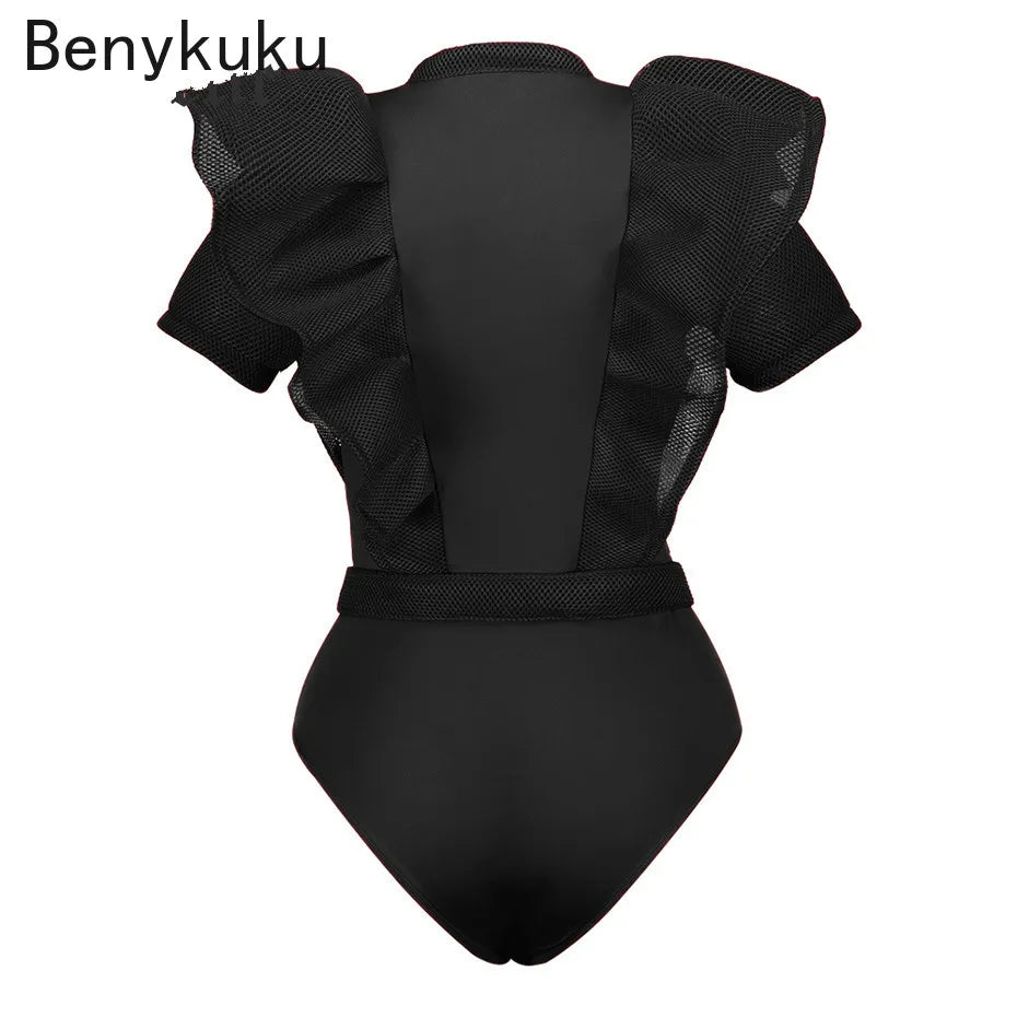 Black Jumpsuits For Women Gothic Combinaison Femme Sexy Party Body Tops Women One Piece Mesh Bodysuit Womens Clothing Romper