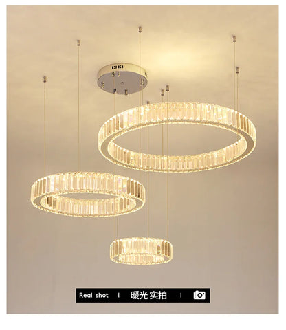 Modern Luxury Led Dimmable Pendant Lights Lustre Living Room Chandelier Lamp Fixtures Foyer Shiny Steel  Luminarias Light