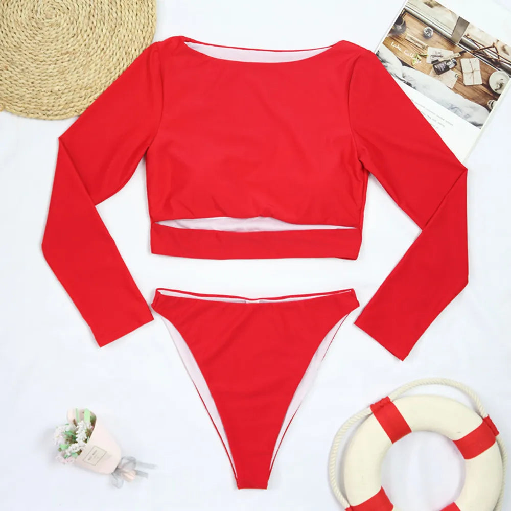 TYAKKVE Surf Swimwear Rash Guard Long Sleeve One Piece Swimsuit For Women Print High Neck Bodysuits Swim Suits Backless Monokini