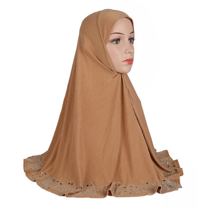 H001 Adults big size muslim hijab scarf with rhinestones islamic headscarf hats armia pull on headwrap ramadan gift