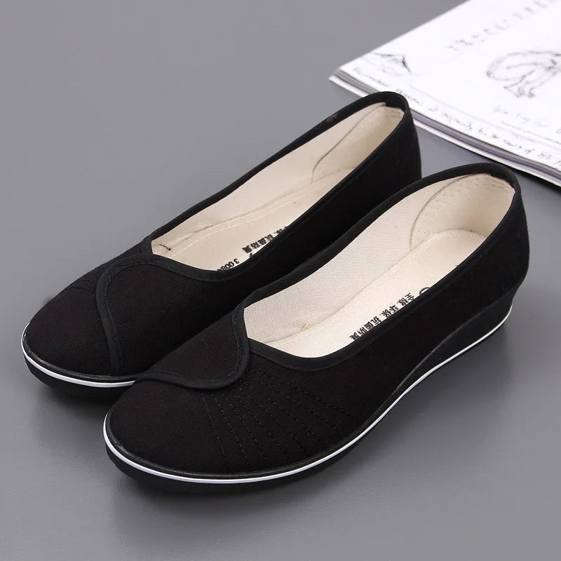 EOFK Women Loafers Soft Slip On Canvas Flats Shoes Woman Solid Casual Breathable Shoe For Mother Platform Shoes