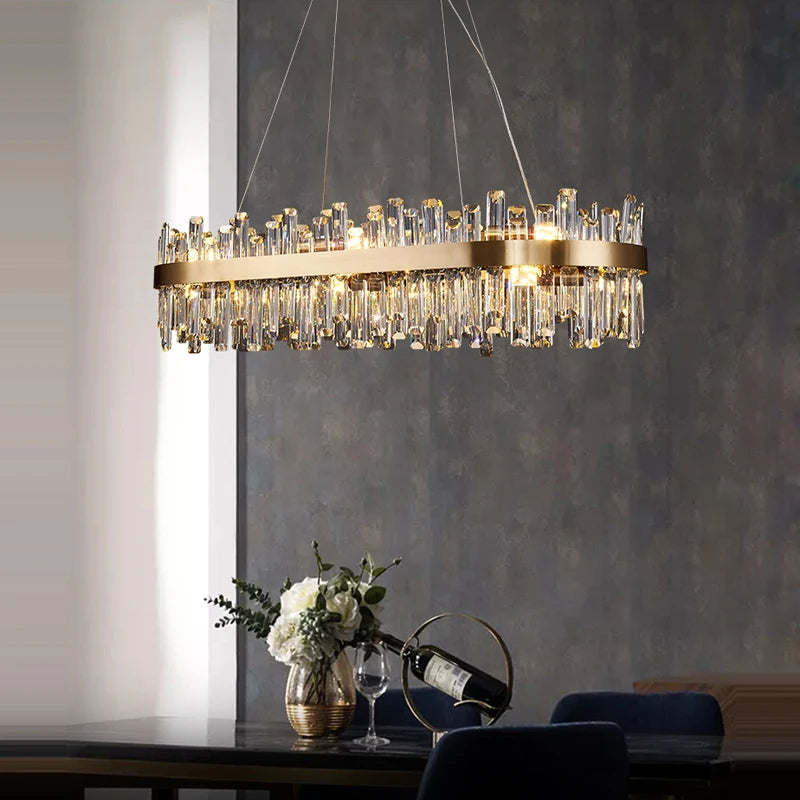 LED Postmodern Golden Chrome Silver Round Oval Crystal Chandelier Lighting Suspension Luminaire Lampen For Dinning Room
